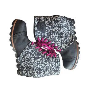 Sorel Womens Winter Boots Black Knit Upper Pink Laces Size 10